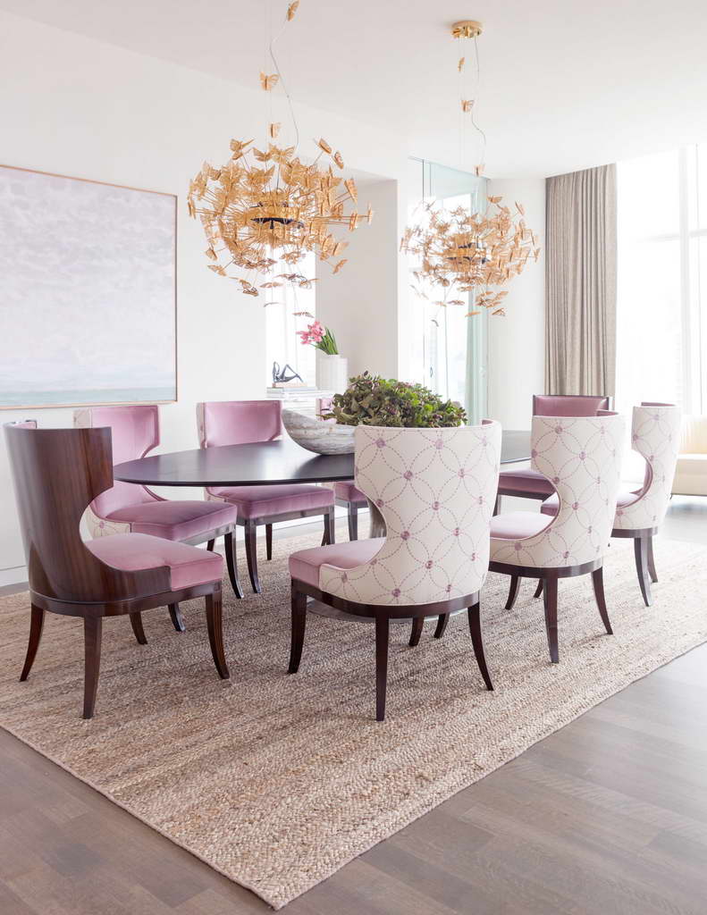 feminine apartment decor,pink dining room chairs,butterfly chandelier,feminine dining room ideas,luxury chandelier brands,