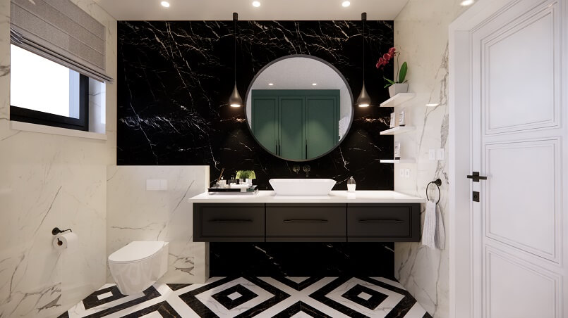 White and Black Bathroom Design by Croatian Interior Designer Anera Tolić from A N E R A Interior Design Brand 