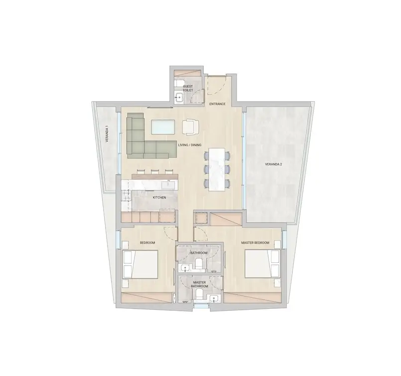 Two-Bedroom Apartment Layout by Otomi Studio, Archi-living.com