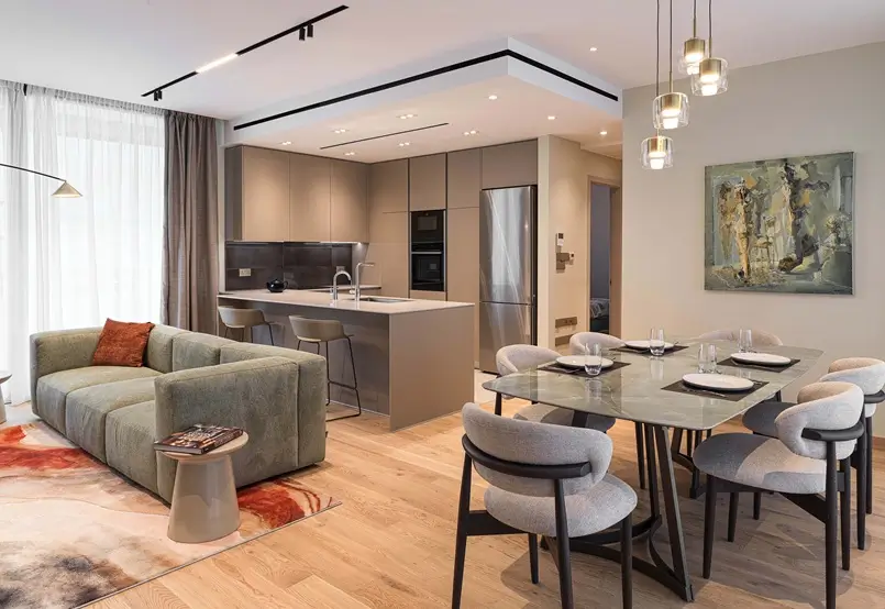 Two-Bedroom Apartment Open Space Concept, Living and Dining Room, Kitchen, Archi-living.com