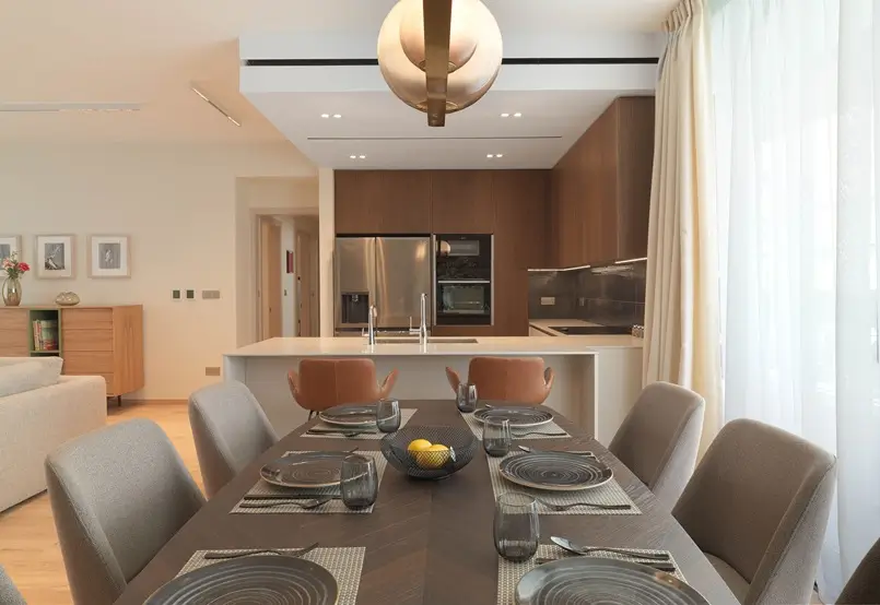 Three-Bedroom Apartment Open Space Concept, Dining Room and Kitchen, Archi-living.com