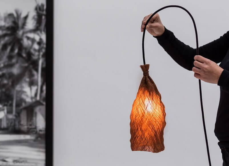 Lamp wood cardboard Scandinavian to Design minimalist green Cocoon recycled KIDO Sasaella