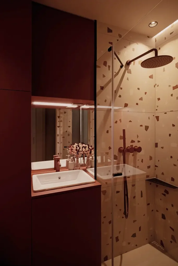 small bathroom design with "terrazzo" style tiles, bathroom project by Andrea Dal Negro Architect 