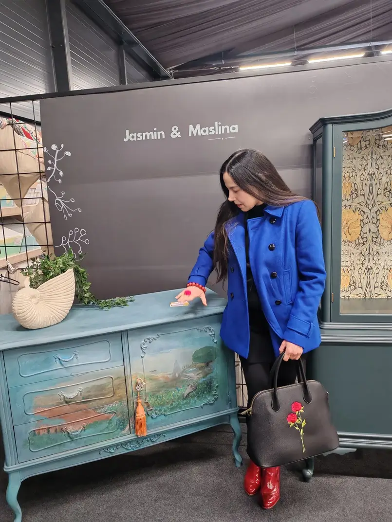 Danica Maričić, Editor-in-Chief of Archi-living.com, at the Jasmin & Maslina Stand during the Family Mall Furniture Fair in Zagreb