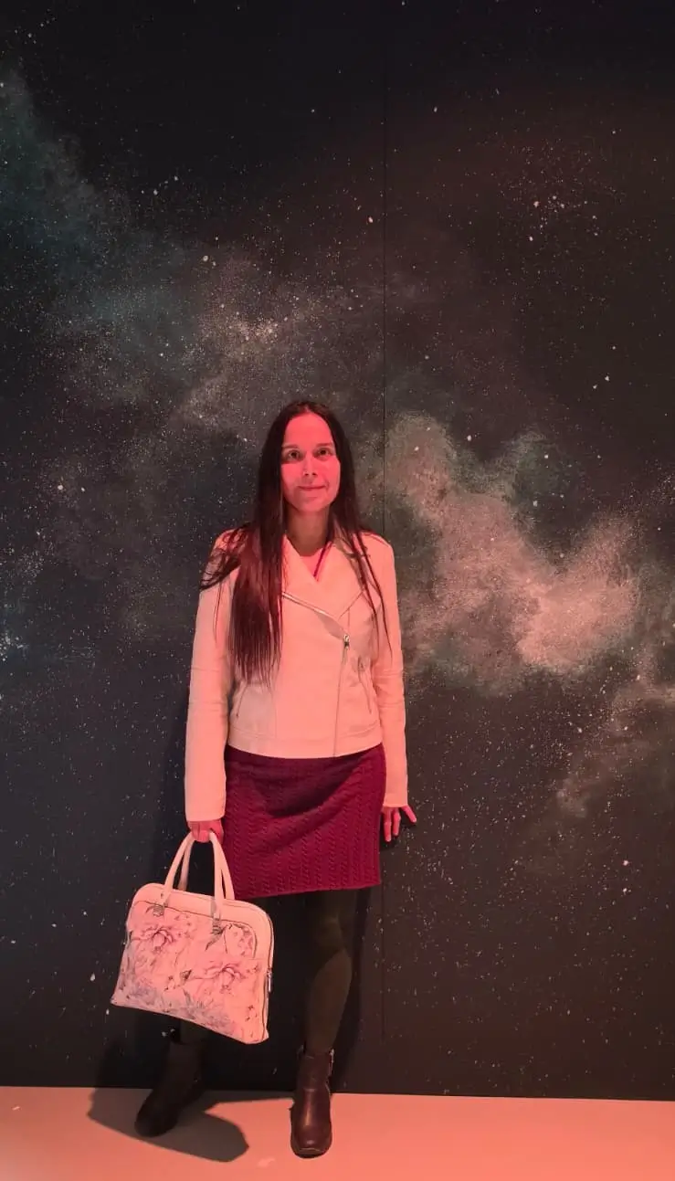 Danica (Morning Star in Croatian) Maričić, Editor-in-Chief of Archi-living.com, among Celestial Bodies - in front of Studio Moco’s Interpretation of SuperNova's Creative Soul, Archi-living.com