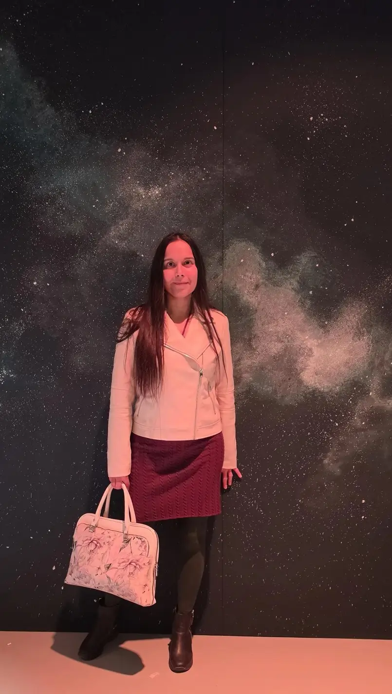 Danica (Morning Star in Croatian) Maričić, Editor-in-Chief of Archi-living.com, among Celestial Bodies - in front of Studio Moco’s Interpretation of SuperNova's Creative Soul