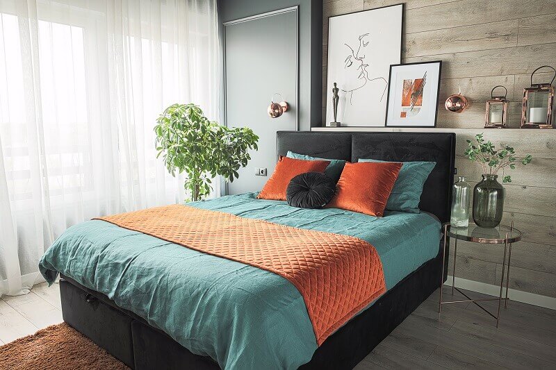 bedroom design trends 2022,master bedroom design trends,orange and green bedding sets,romantic bedroom interior design,trendy bedroom decor ideas,