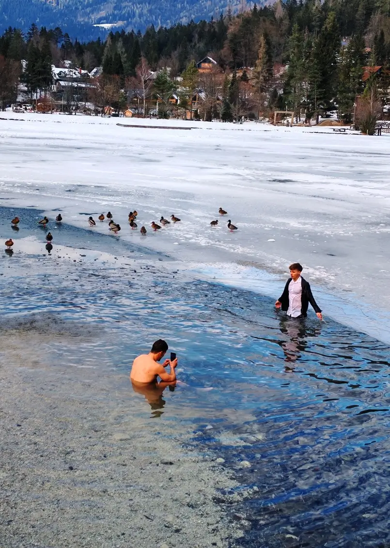 Top Extreme Athlete Franko Bajc and Radio Host and Actor Klemen Kopina in Lake Jasna, Archi-living.com