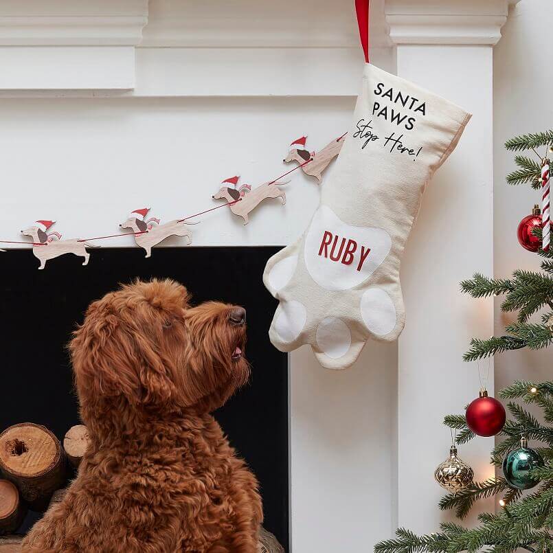 holiday stocking for dogs,holiday gift giving ideas,Christmas stocking for pets,large personalised Christmas stocking,white Christmas stocking personalized,