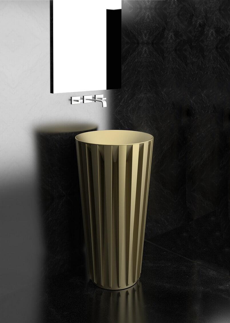 design vincenzo missanelli,designer freestanding wash basin,luxury wash basins from glass,luxury bathroom brands,golden bathroom wash basin,