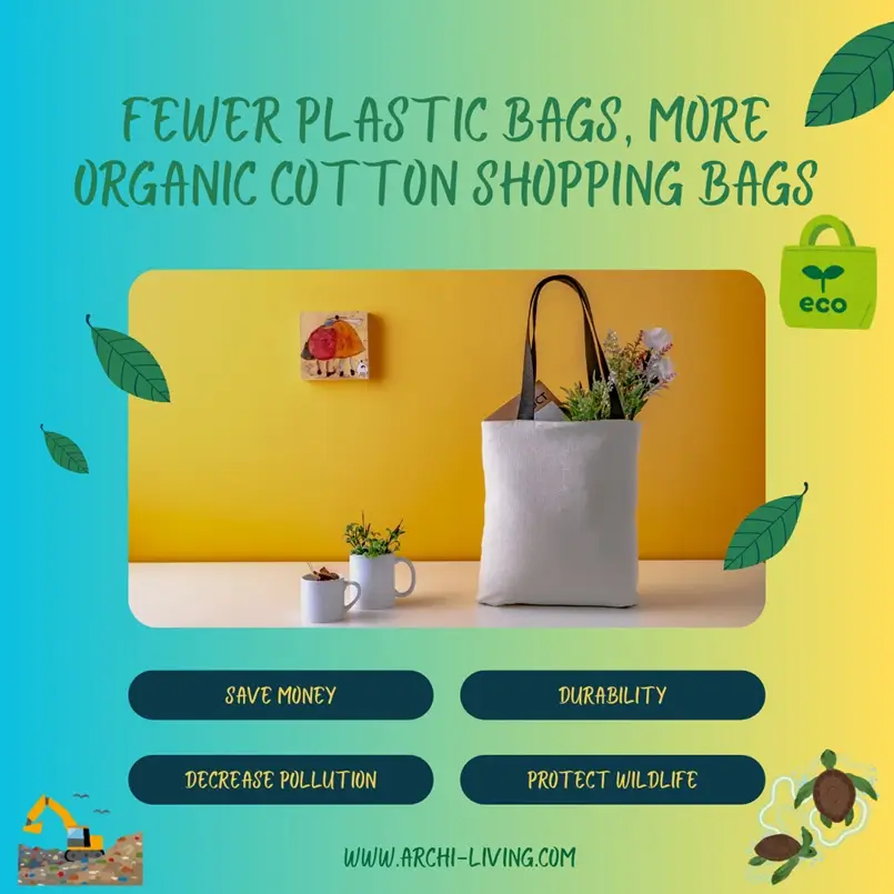 fewer plastic bags, more organic cotton shopping bags, eco-friendly tips, archi-living.com