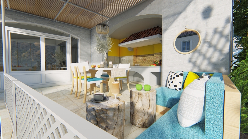 outdoor space design with dining room area and living room area, Archi-living.com