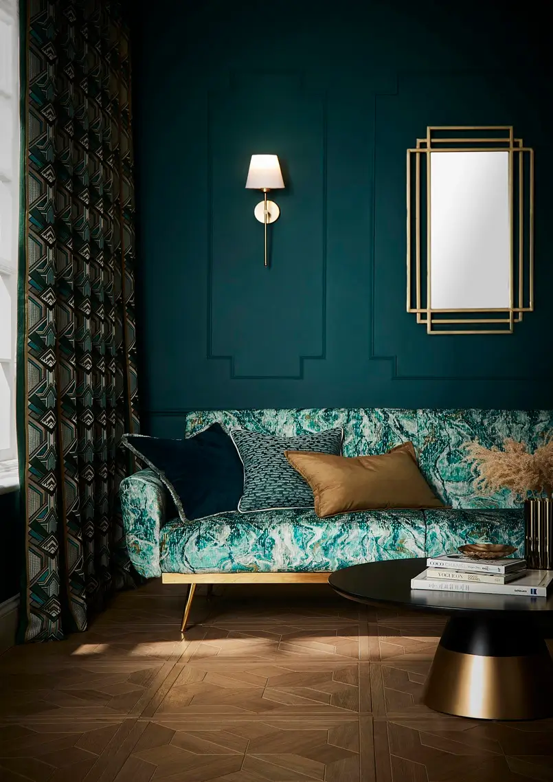 luxury living room design in green and white tones, archi-living.com