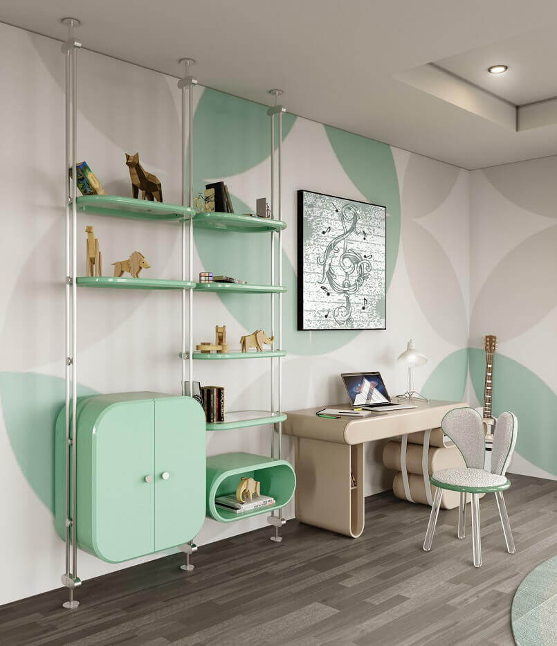 mint colored bookshelf,bookcase designs for office,home office desk with storage,luxury bookcase for home office,luxury work desk ideas,