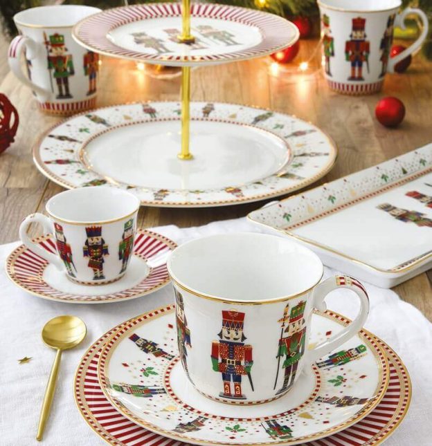 nutcracker Christmas tableware,nutcracker Christmas cups,tableware for Christmas morning,breakfast cups and saucers,festive serving platter,