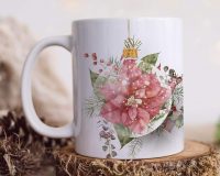 red poinsettia mug decoration,hot chocolate mugs for Christmas,coffee mug for Christmas,