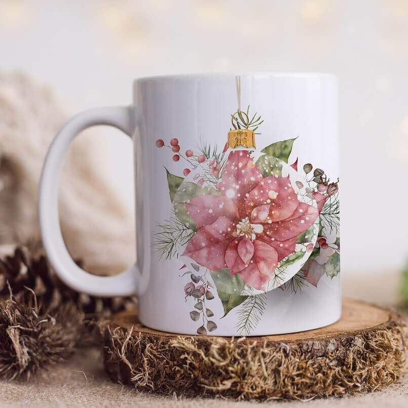red poinsettia mug decoration,coffee mug for Christmas,hot chocolate mugs for Christmas,