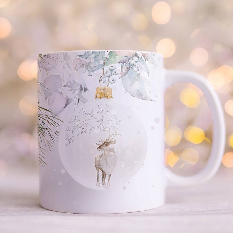 reindeer mug for Christmas,holiday tea mugs,hot chocolate mugs Christmas,
