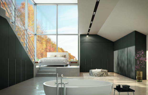 open space concept of bedroom and bathroom, Archi-living.com