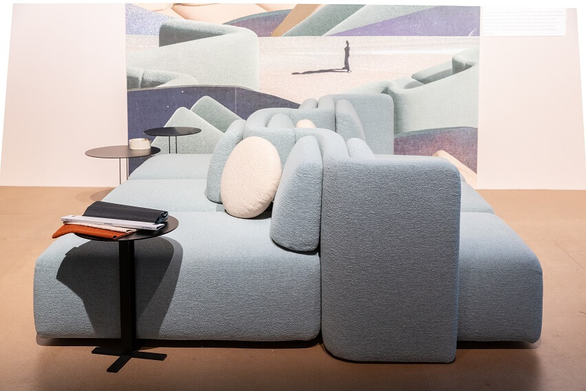 salone del mobile milano,saba italia sofa blue,light blue seating furniture milano,trendy furniture ideas,living room design,
