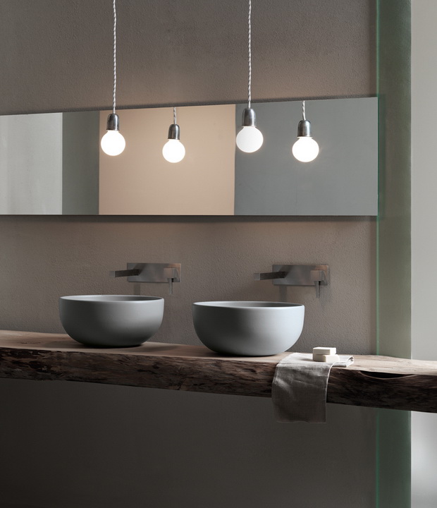 gray wash basin ceramic,ceramic wash basin wood countertop,innovative bathroom ideas,
