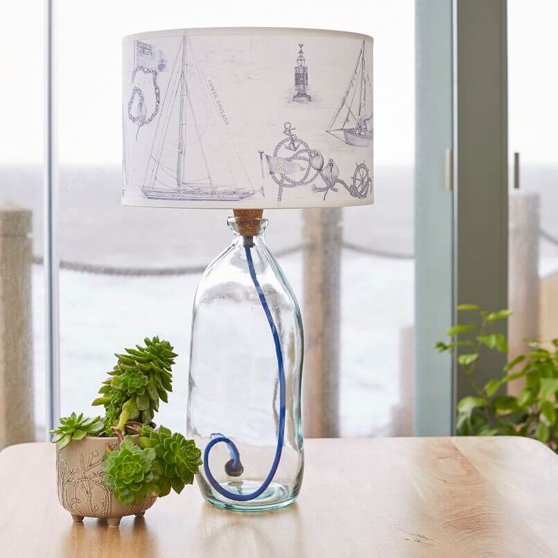 nautical style lamp shade,lamp made of recycled materials,recycled glass lamp bases,eco friendly holiday gifts,holiday gifts from recycled materials