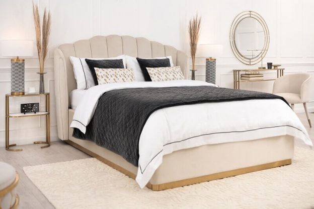 bed design inspired by Venus,furniture inspired by art,artistic bed design,romantic bedroom,neutral color palette bedroom,
