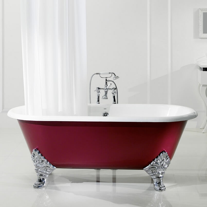 romantic home decor ideas,classic bathtub with legs,red classic bathtub design,cast iron bathtub freestanding,red interior decorating ideas,