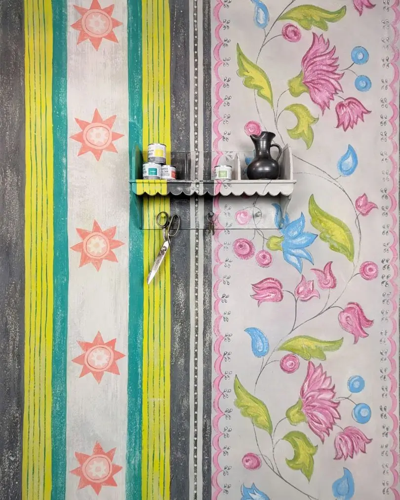 Hand-Painted Panel on Paper, Inspired by a Wallpaper in a 19th-Century Doll’s House, Archi-living.com