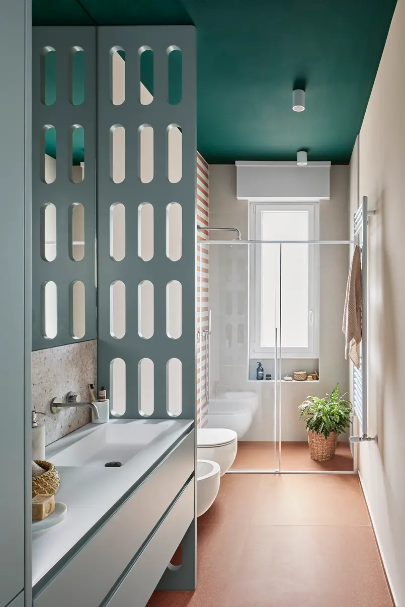 contemporary bathroom design with green ceiling, archi-living.com