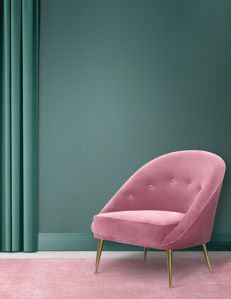 green wall and pink armchair from Covet House and KOKET, Archi-living.com