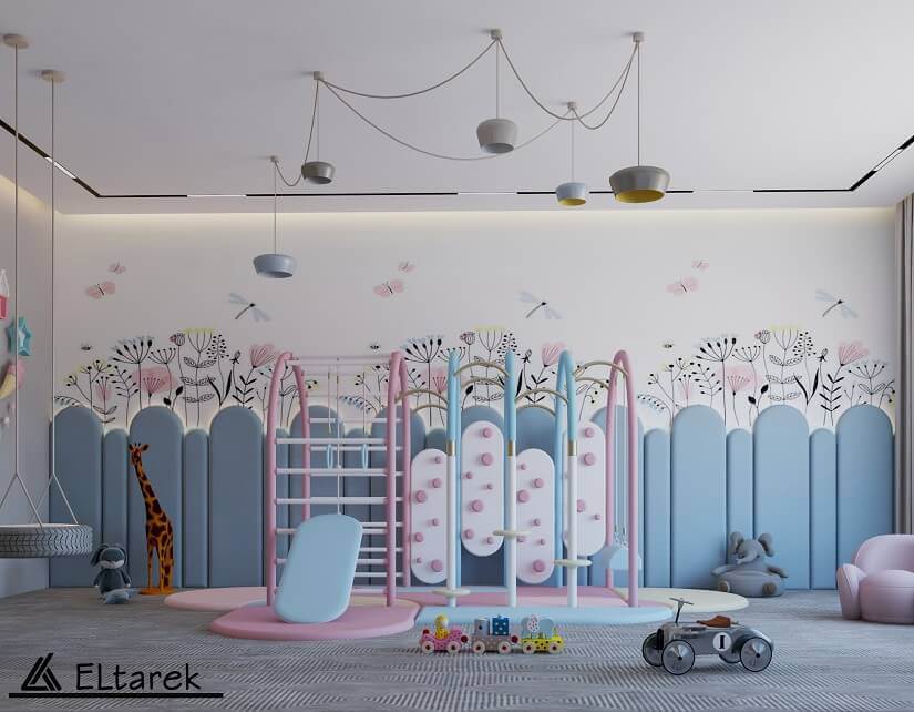 light blue and pink room ideas,pastel color room design,kids luxury playhouse interiors,indoor playground for kids,childrens room decor ideas,