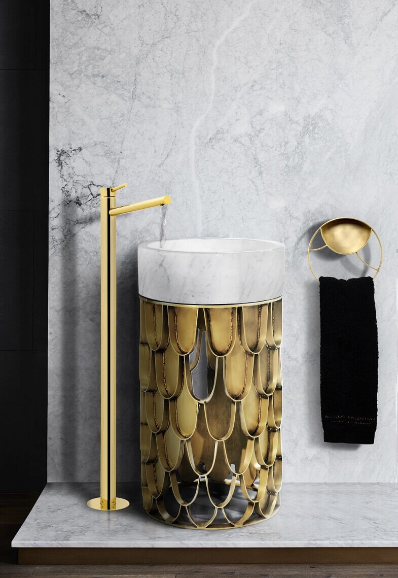 furniture inspired by fish scales,marble bathroom furniture,luxury bathrooms marble,wash basin inspired by koi carp,luxury marble wash basin with pedestal,