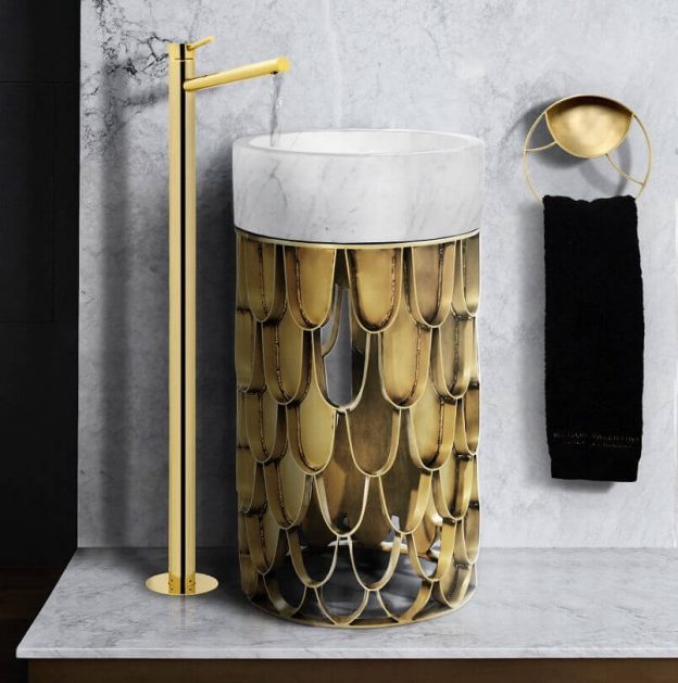 wash basin inspired by koi carp,luxury marble wash basin with pedestal,furniture inspired by fish scales,marble bathroom furniture,luxury bathrooms marble,
