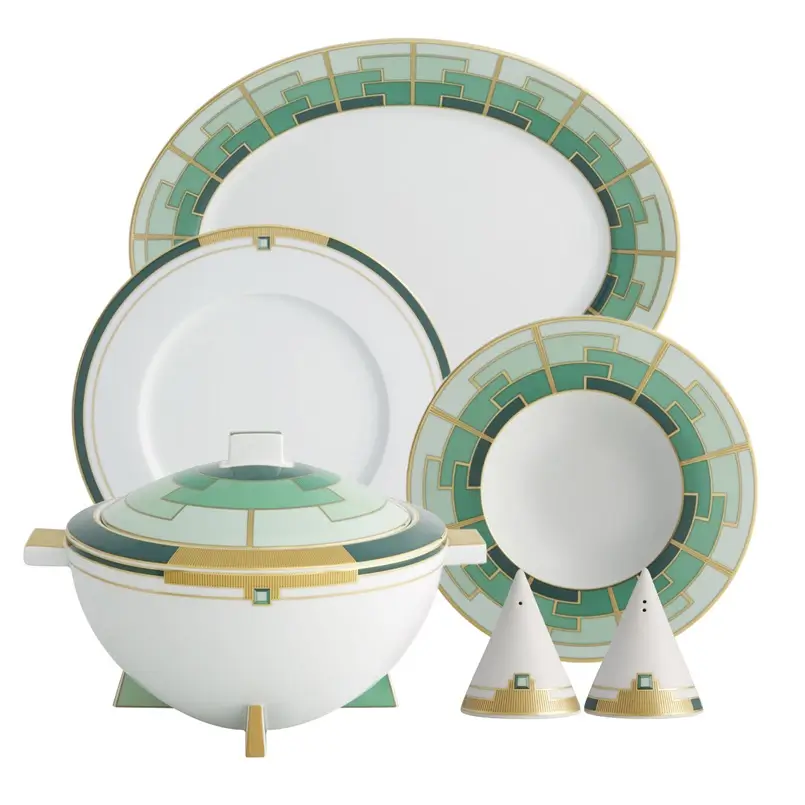 green, gold, and white luxury tableware from Micucci Interiors and Vista Alegre, Archi-living.com