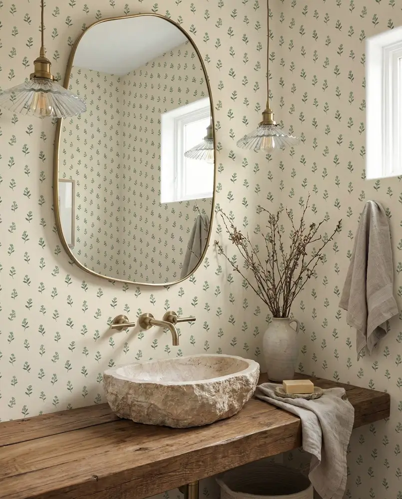Dainty Floral Pattern Wallpaper in Bathroom Decor, Photowall, Archi-living.com, 4 Trending Wallpaper Styles for a Beautiful Spring Interior