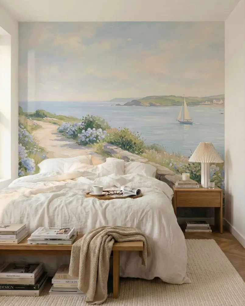 seaside inspired wallpaper in the bedroom decor, Photowall, Archi-living.com