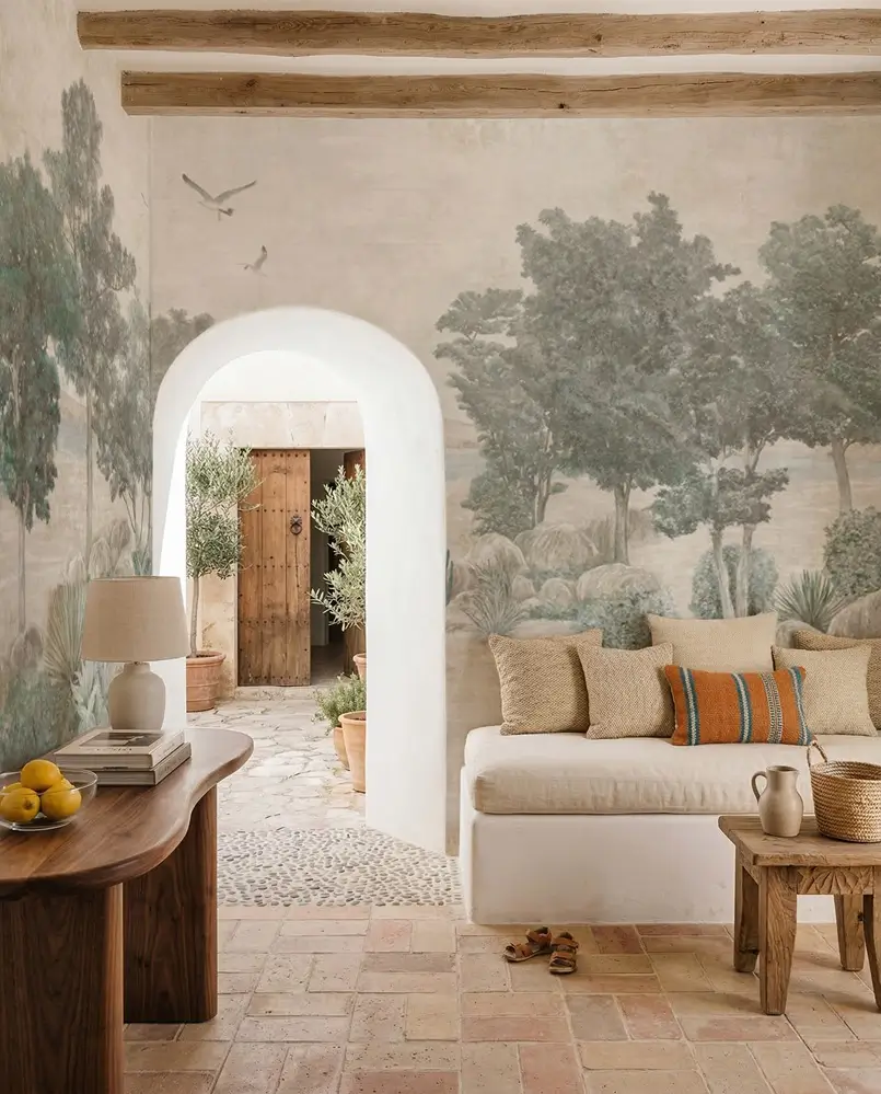 forest inspired wallpaper in living room decor, Photowall, Archi-living.com