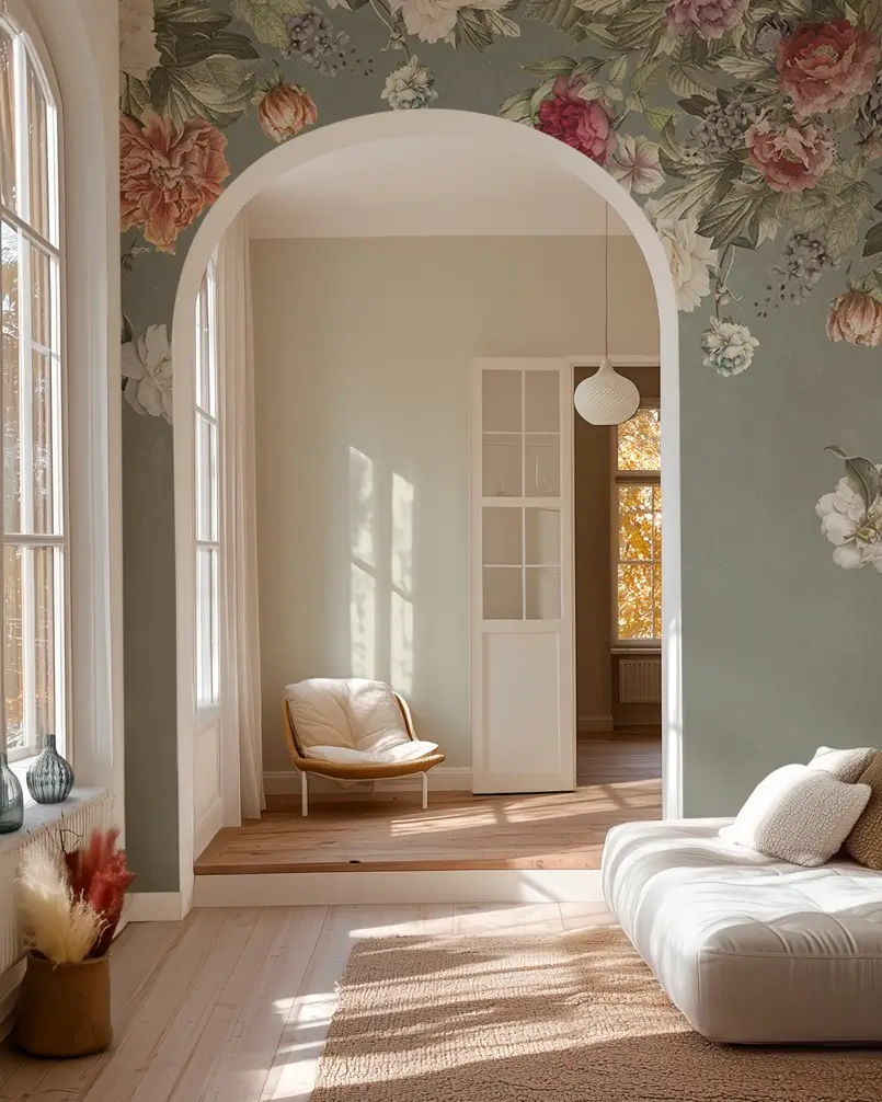 Vintage Flower Wall Wallpaper for Living Room Decor, 4 Trending Wallpaper Styles for a Beautiful Spring Interior, Photowall, Archi-living.com