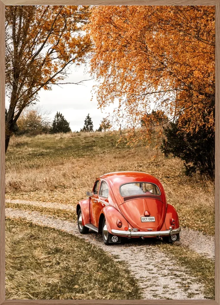 orange car on the road wall art, poster store