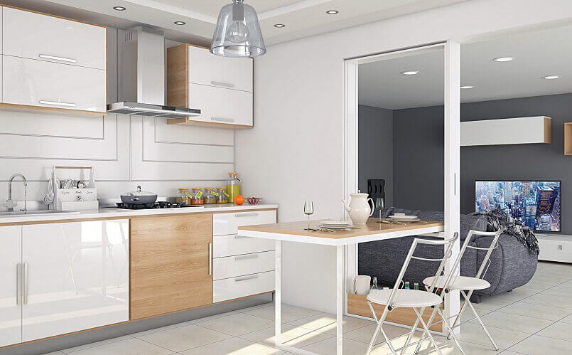 Innovative Sliding Furniture System, Kitchen And Dining Room Design For Small Spaces