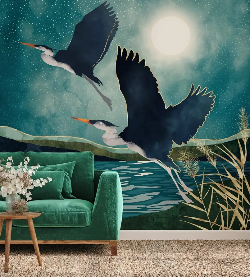 Tidal Teal Color, made-to-measure wallpaper mural, Archi-living.com