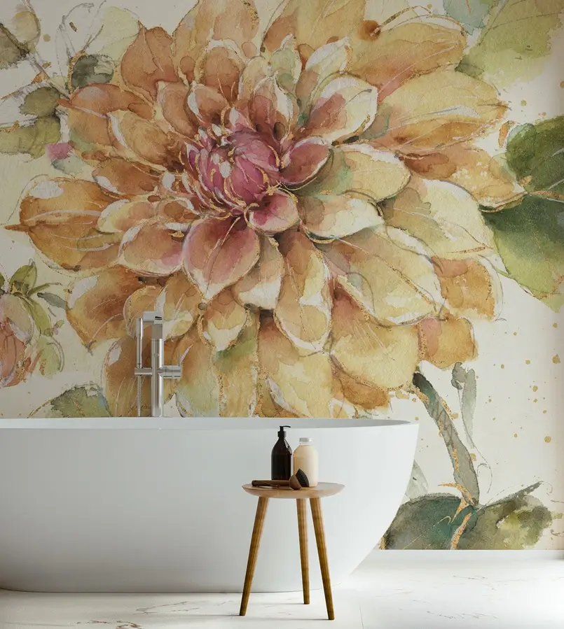 Golden Hour made-to-measure big floral tropical wallpaper mural from Wallsauce.com, Archi-living.com