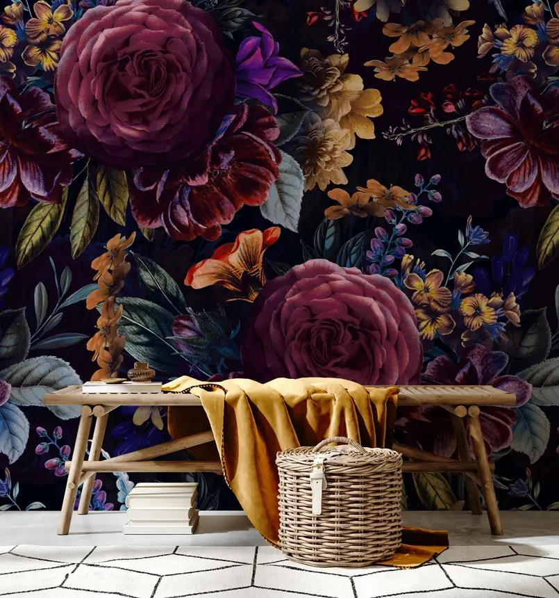 purple floral wallpaper mural by Uta Naumann at Wallsauce.com, Interior Design Color Trends 2026: Love for Colorful Harmony, Archi-living.com
