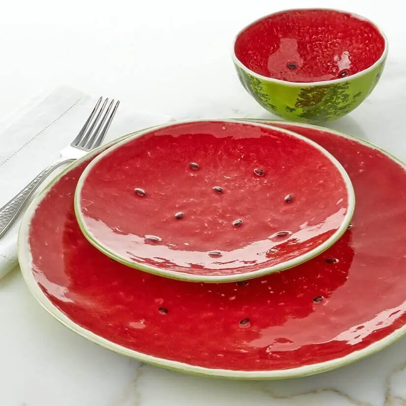 watermelon plates and bowl, Bordallo Pinheiro, Micucci Interiors, Archi-living.com