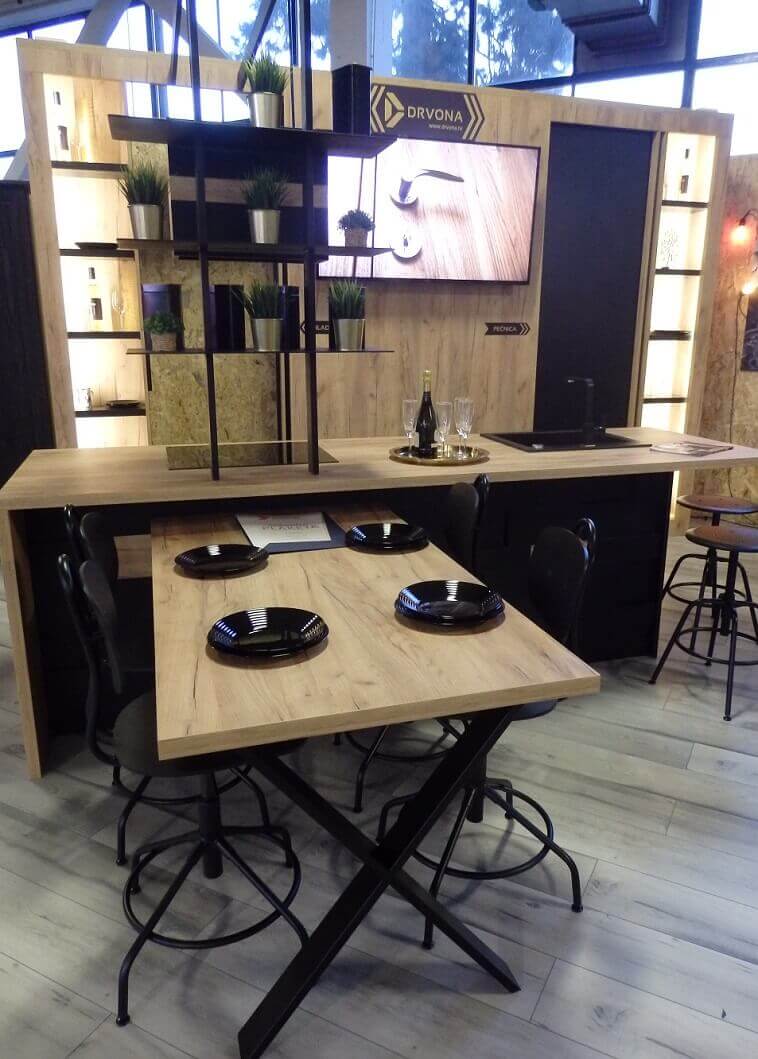 wooden contemporary kitchen design,wood kitchen island dining table,lit shelves in kitchen instead of cabinets,drvona kuhinje,moderne kuhinje od drveta,